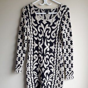 Elegant black and white sweater dress with gold detailing! INC (Medium)